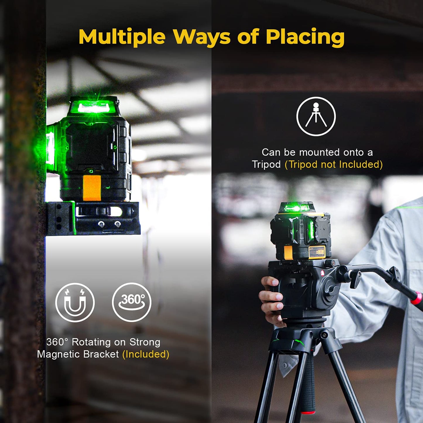 KAIWEETS Self-Leveling 3D Laser Level - 3 X 360 Construction Level for Picture Hanging, Horizontal/Vertical Lines, Up To 20Hrs, Magnetic Stand, Carrying Case