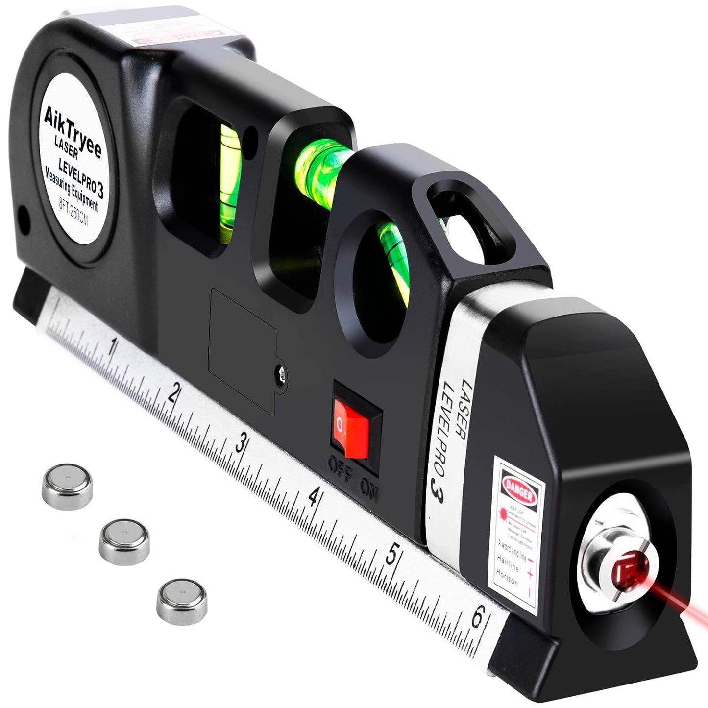 AikTryee Multipurpose ABS Laser Level Line Tool Kit | Standard Cross | leveler Beam with Metric Rulers 8ft/2.5M for Picture Hanging cabinets Tile Walls