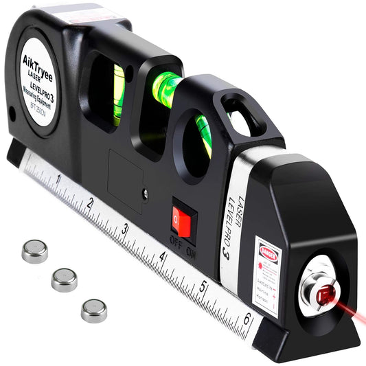 AikTryee Multipurpose ABS Laser Level Line Tool Kit | Standard Cross | leveler Beam with Metric Rulers 8ft/2.5M for Picture Hanging cabinets Tile Walls