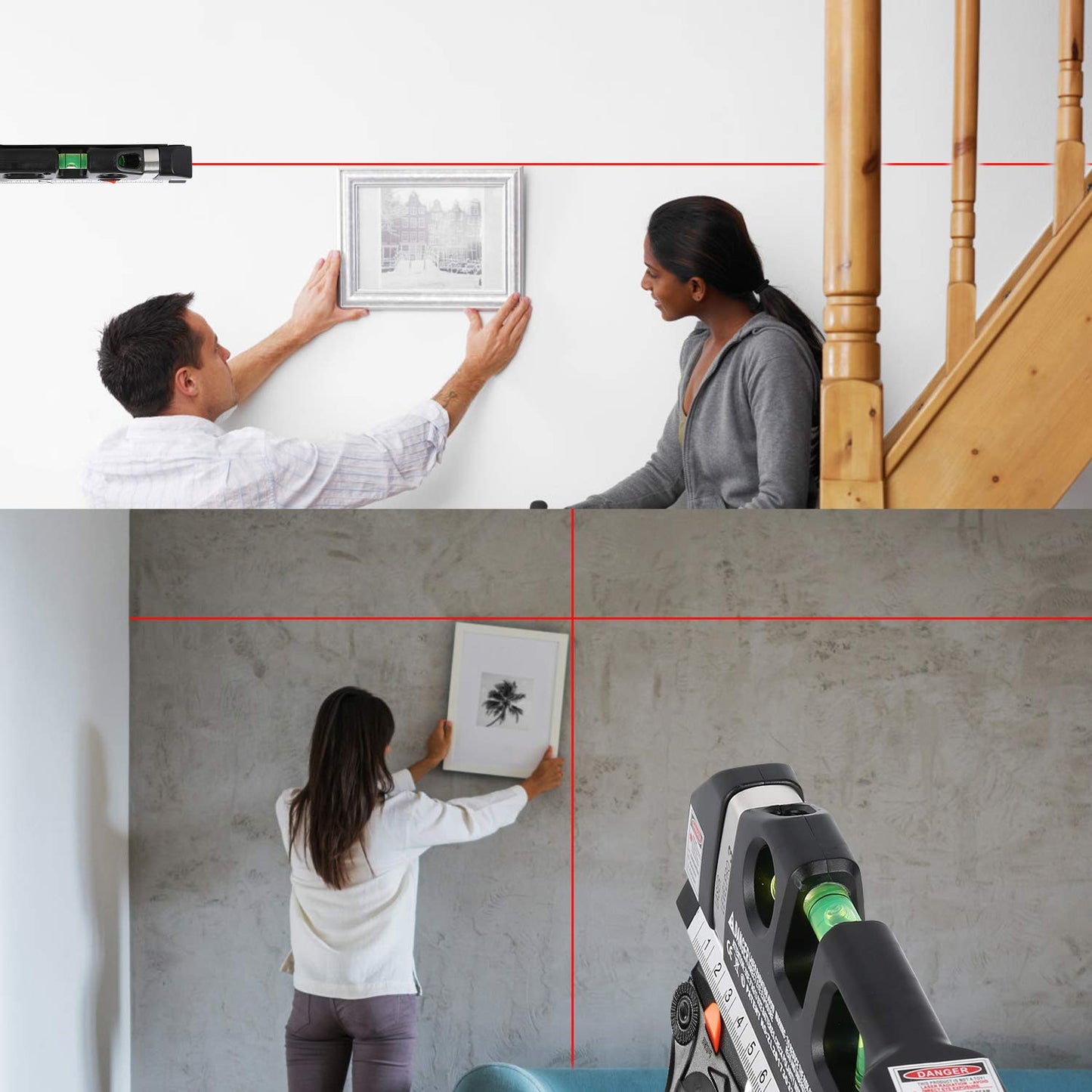 AikTryee Multipurpose ABS Laser Level Line Tool Kit | Standard Cross | leveler Beam with Metric Rulers 8ft/2.5M for Picture Hanging cabinets Tile Walls
