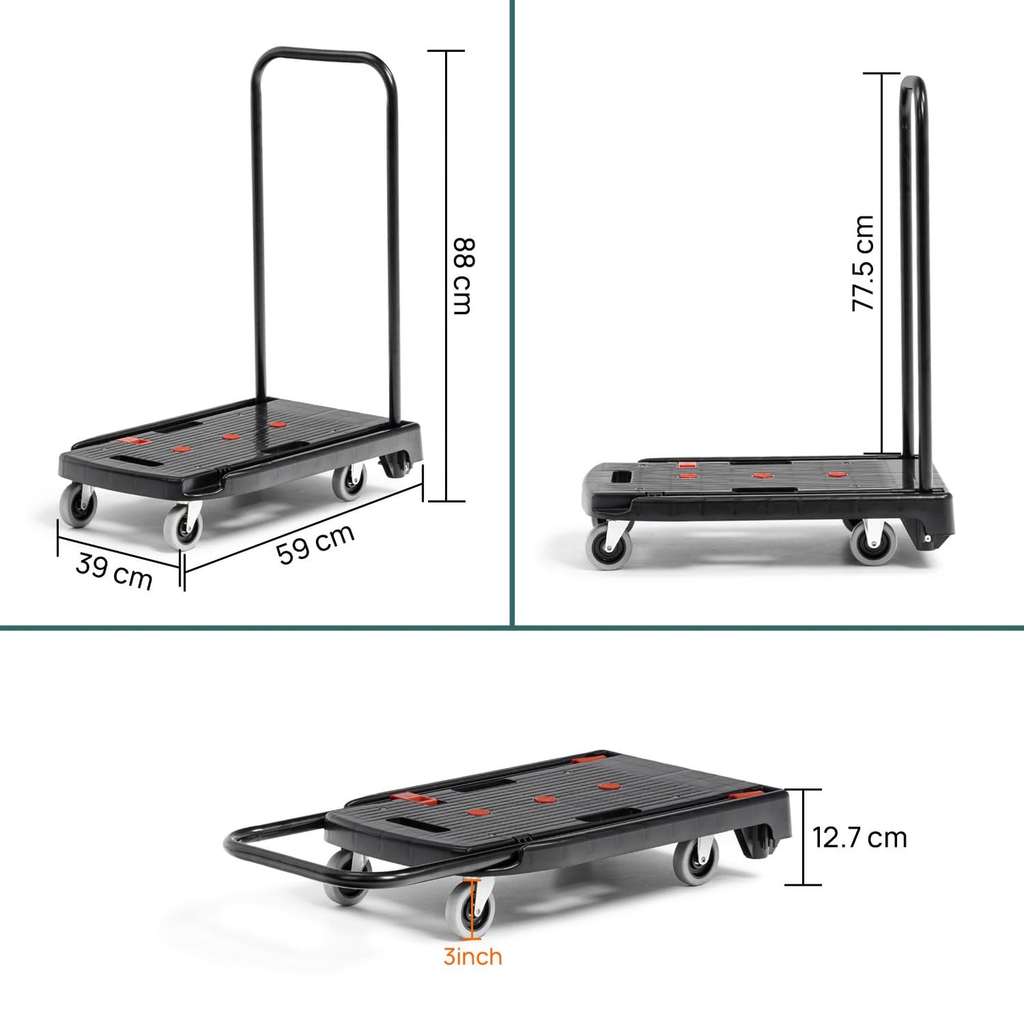 Corvids 150 Kg Portable & Compact Plastic Platform Trolley | 2-Year Warranty |Folding Platform Hand Truck with 360 Rotating Wheels for Home, Office, Warehouse & Outdoor Use