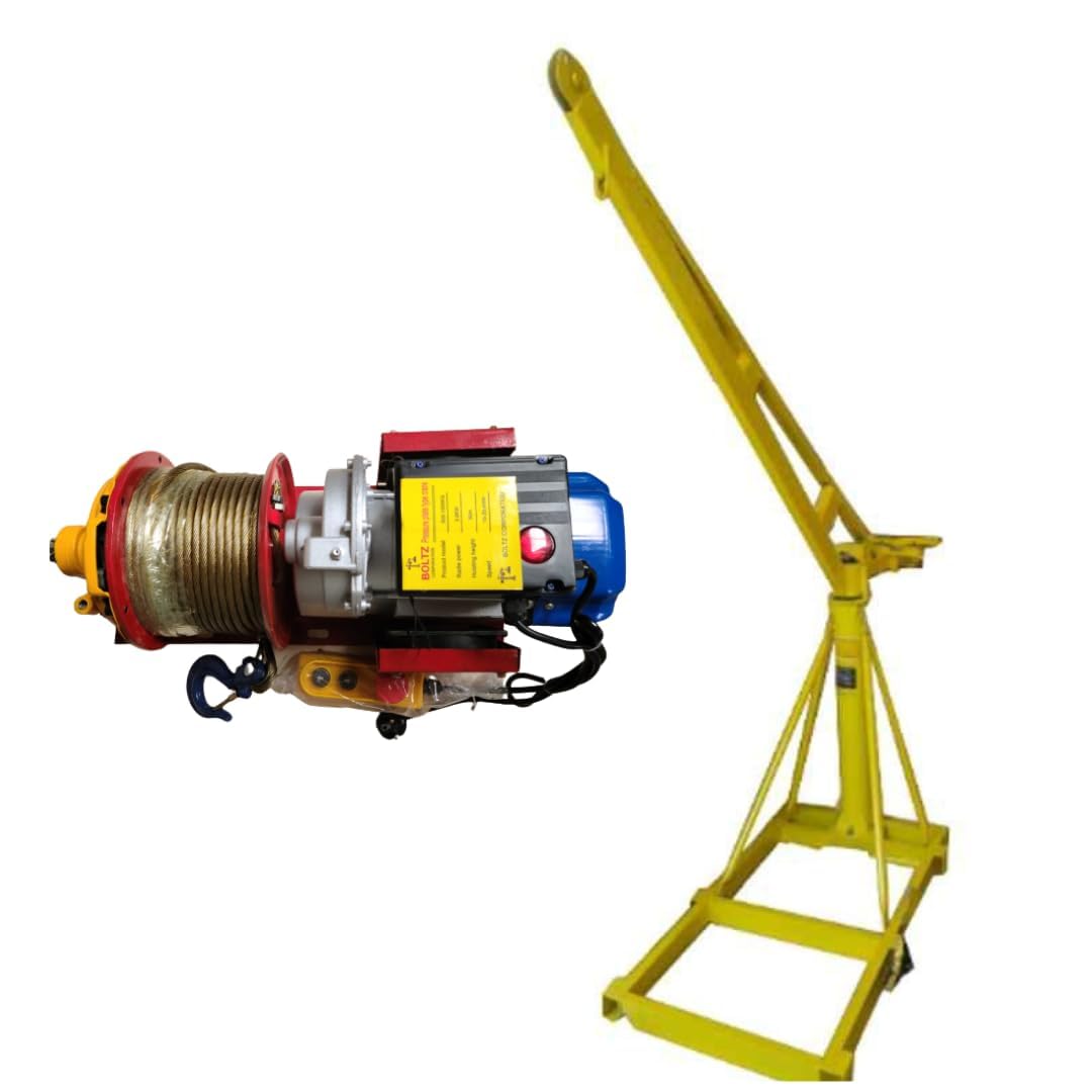 BOLTZ CORPORATION Construction Monkey Crane For Material Lifting 500 Kg With 4Hp Heavy Duty Clutch Winch Motor (8Mm 40 Meter Wire Rope)